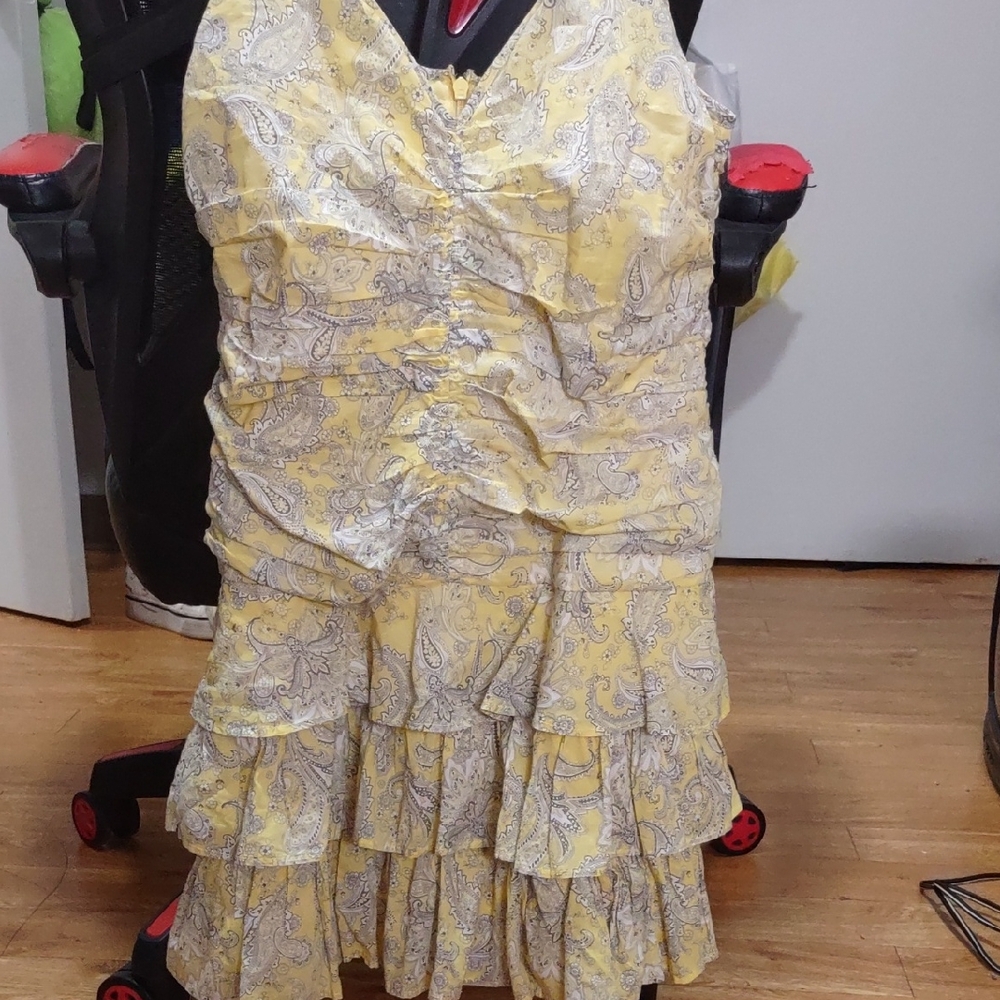 H&M Yellow Paisley Ruffle Mini Dress